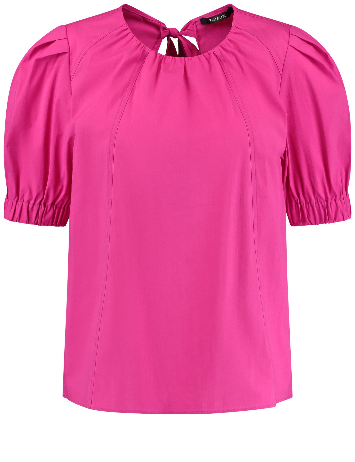 TAIFUN Damen Baumwollbluse mit Volumenärmeln 58cm Puffärmel Rundhals Baumwolle Pink, 40 von Taifun