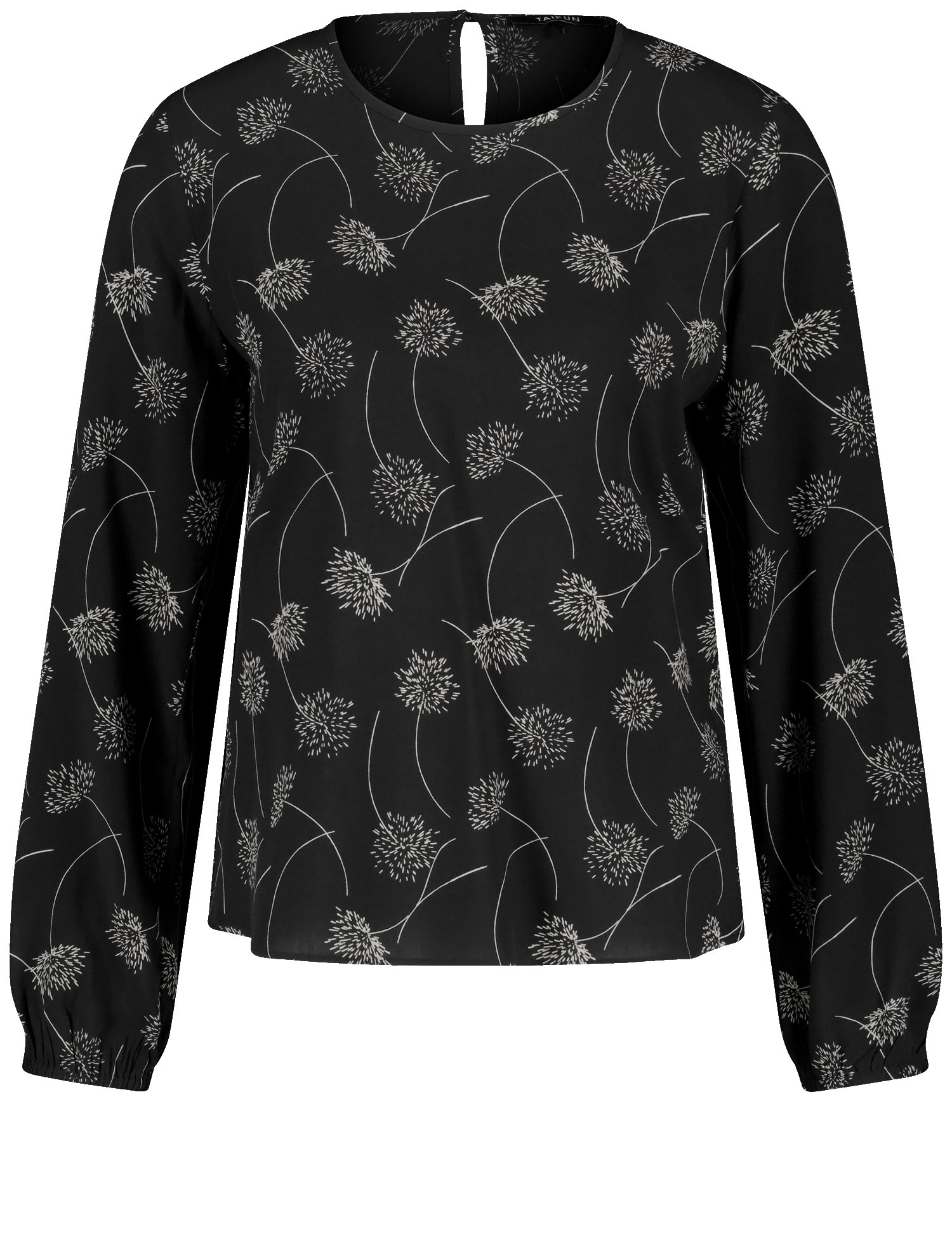 TAIFUN Damen Bluse mit Allover-Print 60cm Langarm Rundhals Viskose Schwarz gemustert, 34 von Taifun