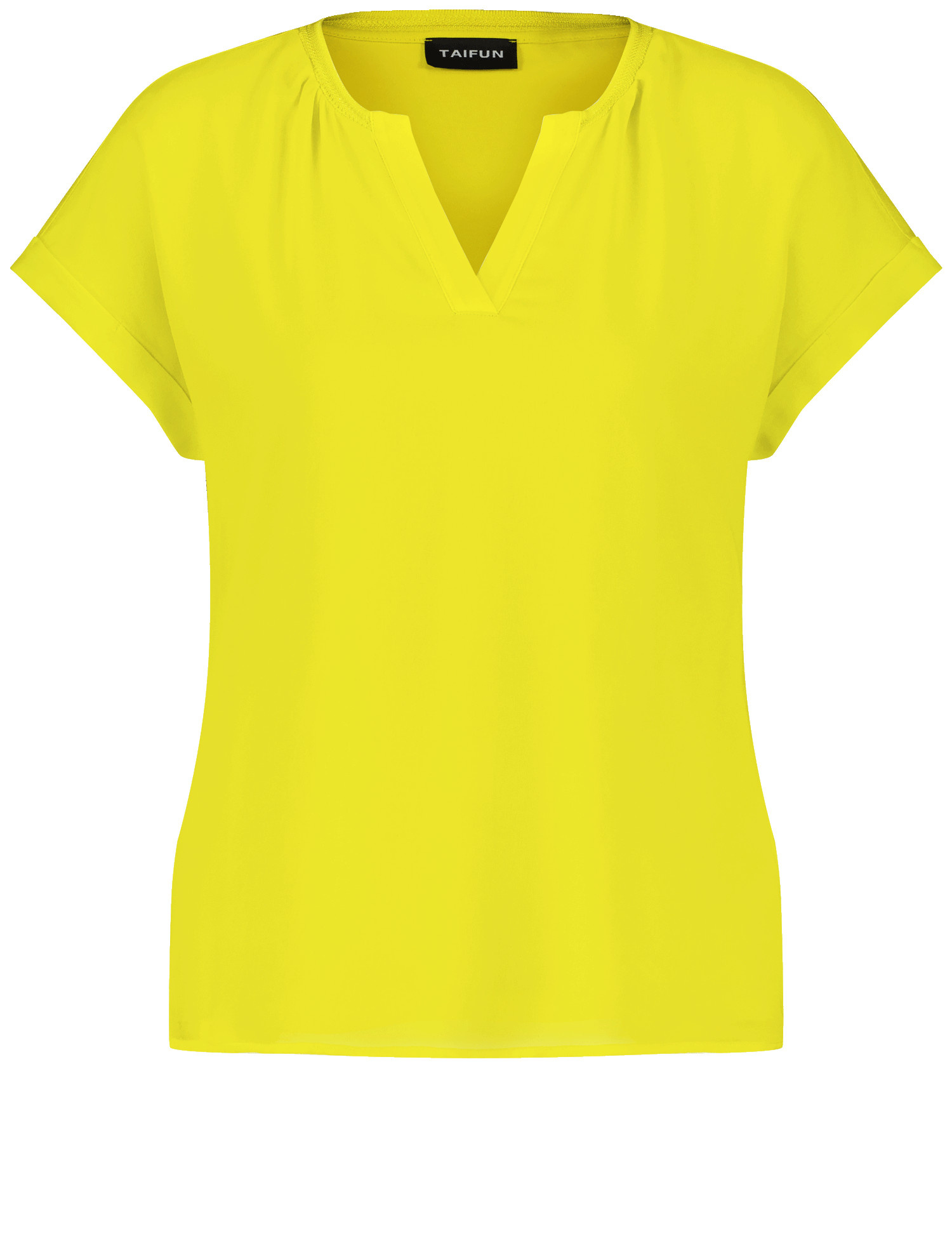 TAIFUN Damen Blusenshirt mit Chiffon-Layer 62cm Kurzarm Offener Kragen Viskose Gelb, 40 von Taifun