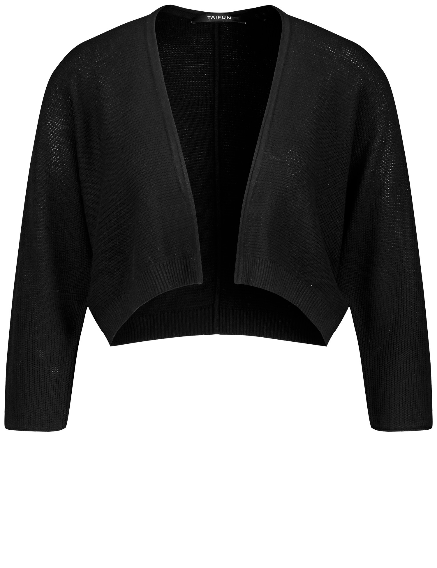 TAIFUN Damen Bolero-Strickjacke mit 3/4 Arm 44cm Ohne Kragen Viskose Schwarz, 38 von Taifun