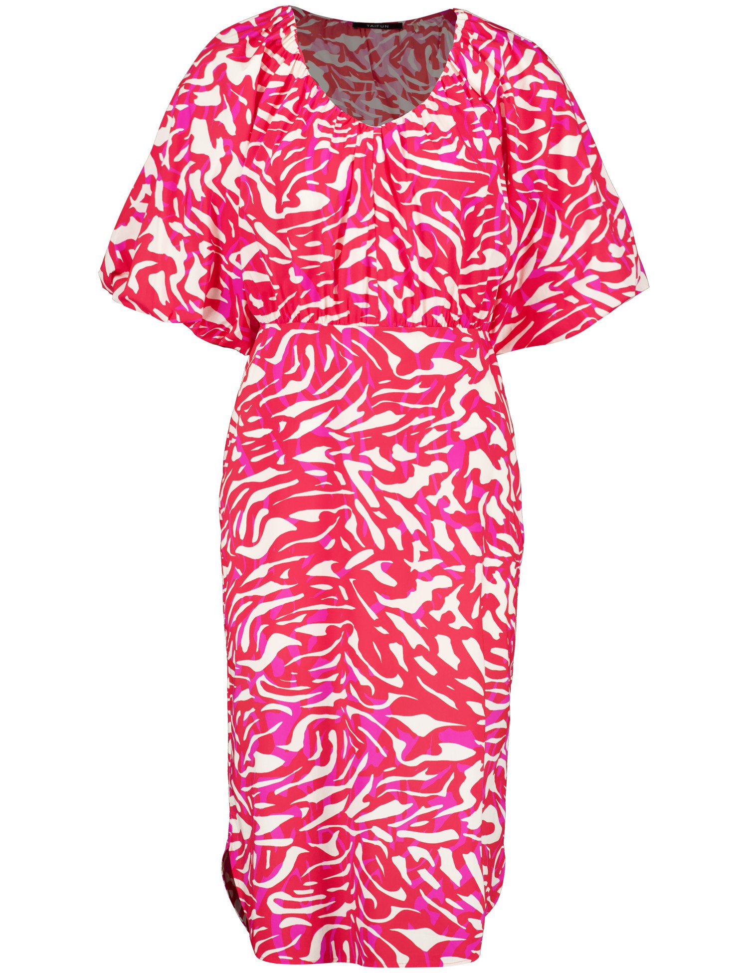 TAIFUN Damen Festliches Kleid mit Volumenärmeln V-Ausschnitt Baumwolle Rot gemustert, 40 von Taifun