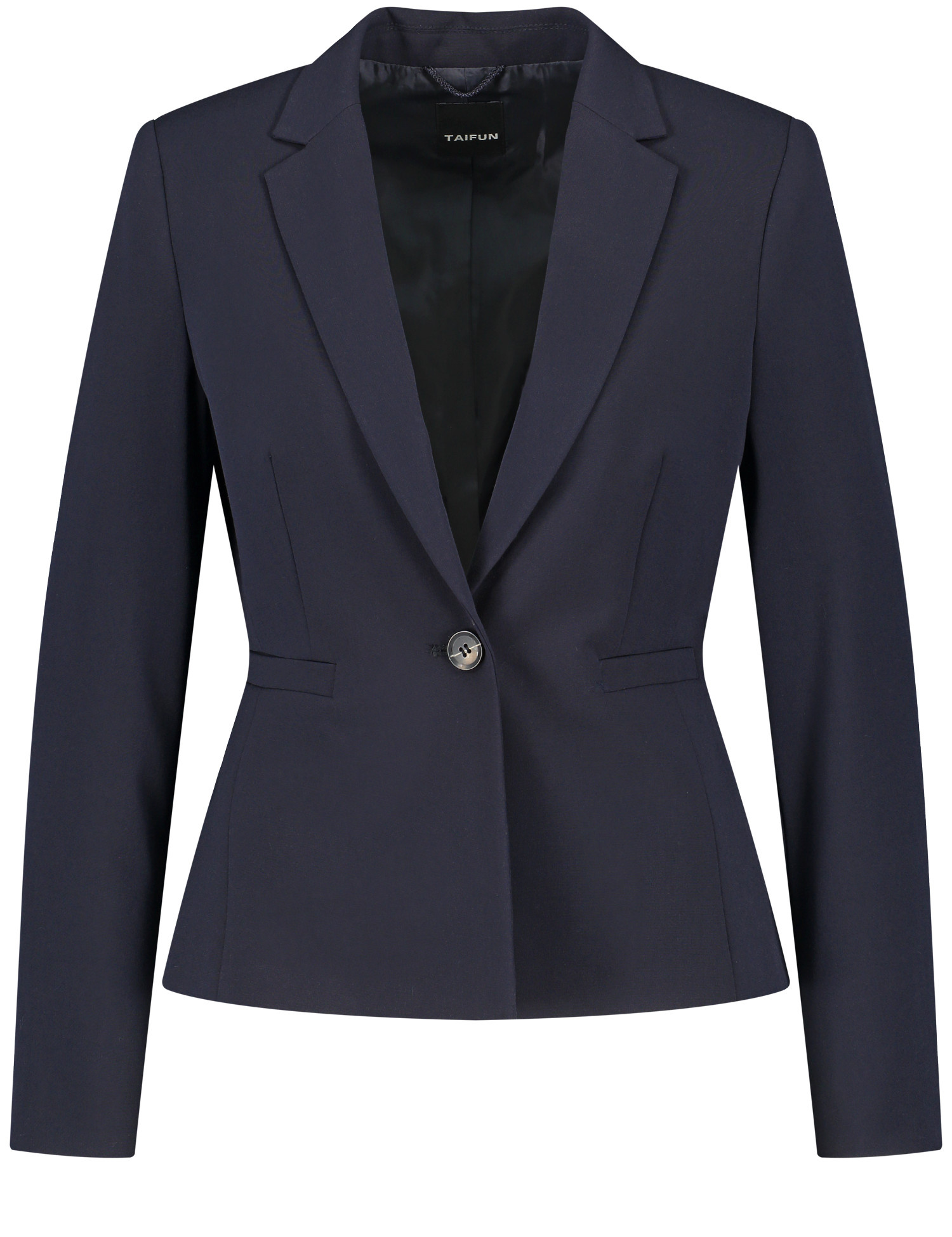 TAIFUN Damen Klassischer Blazer aus knitterarmer Qualität 60cm Langarm Revers Blau, 34 von Taifun