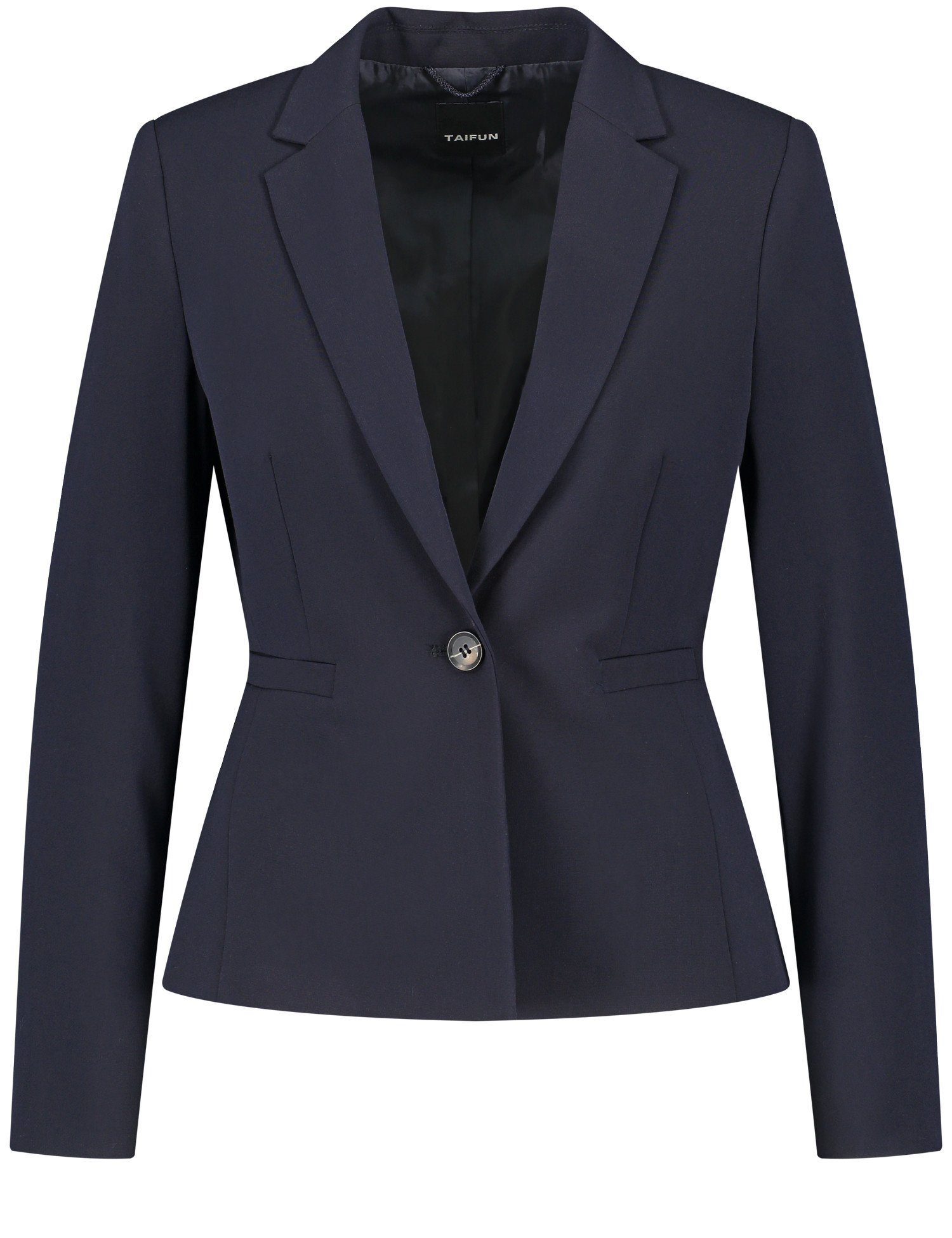 TAIFUN Damen Klassischer Blazer aus knitterarmer Qualität 60cm Langarm Revers Blau, 48 von Taifun