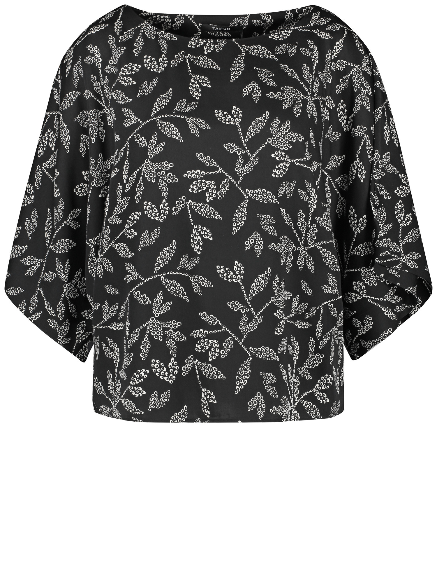 TAIFUN Damen Oversized Bluse mit weitem Arm 56cm Weiter Arm U-Bootausschnitt Schwarz floral, 48 von Taifun