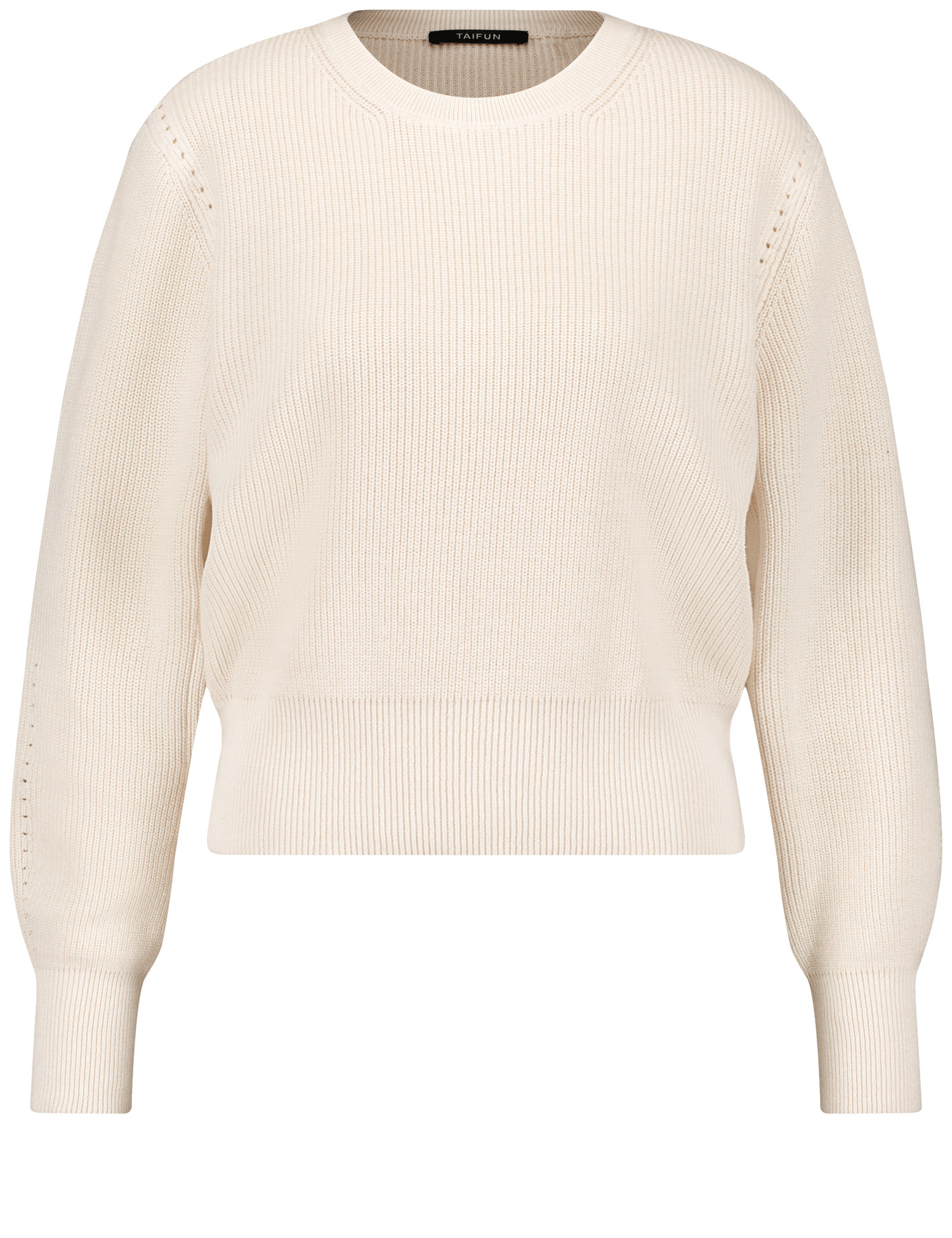 TAIFUN Damen Pullover aus Baumwoll-Rippstrick Langarm Rundhals Baumwolle Beige, 44 von Taifun