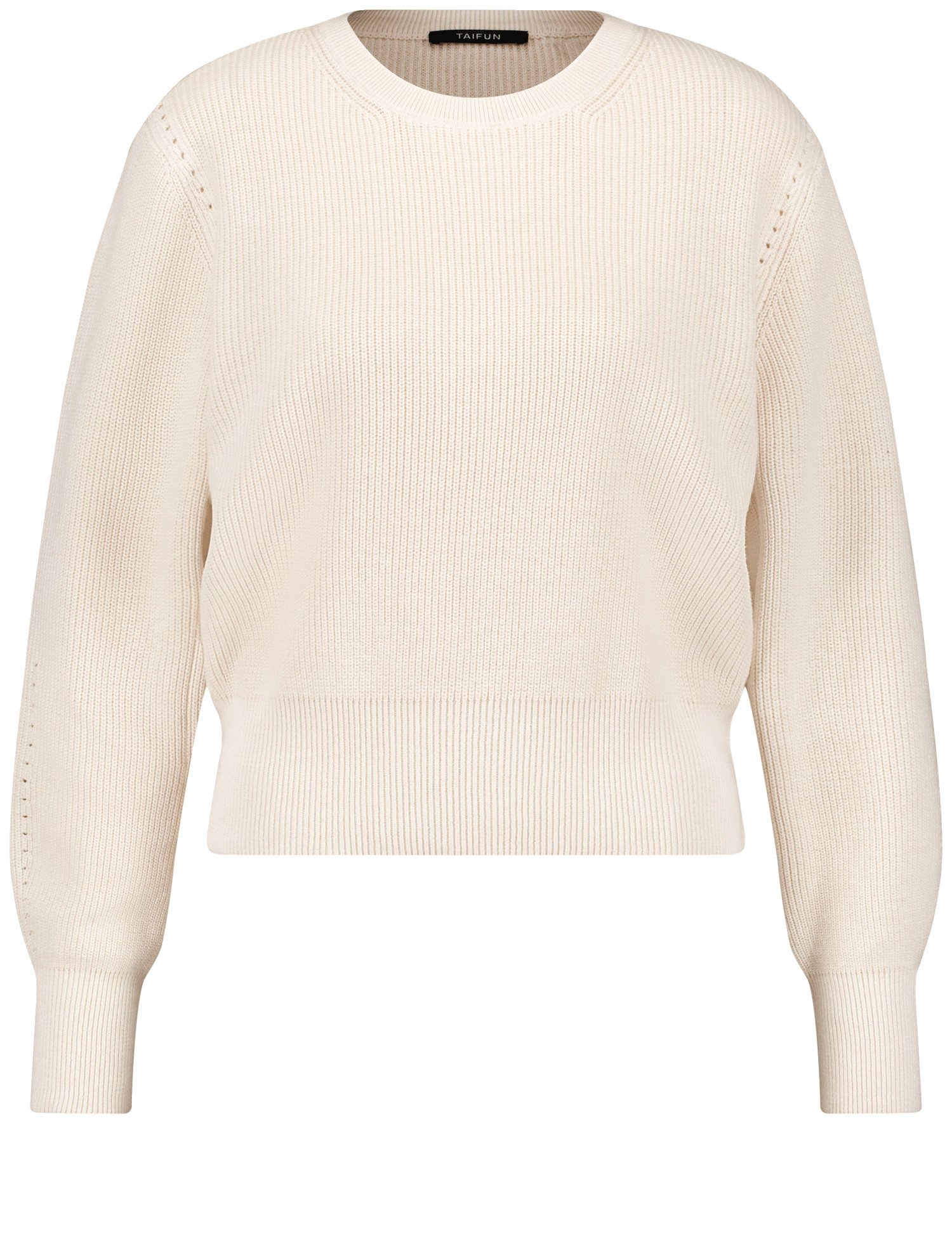 TAIFUN Damen Pullover aus Baumwoll-Rippstrick Langarm Rundhals Baumwolle Beige, 48 von Taifun