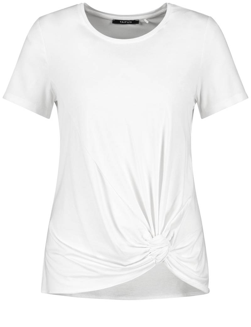 TAIFUN Damen T-Shirt mit Raff-Detail 60cm Kurzarm Rundhals Viskose Weiss, 48 von Taifun