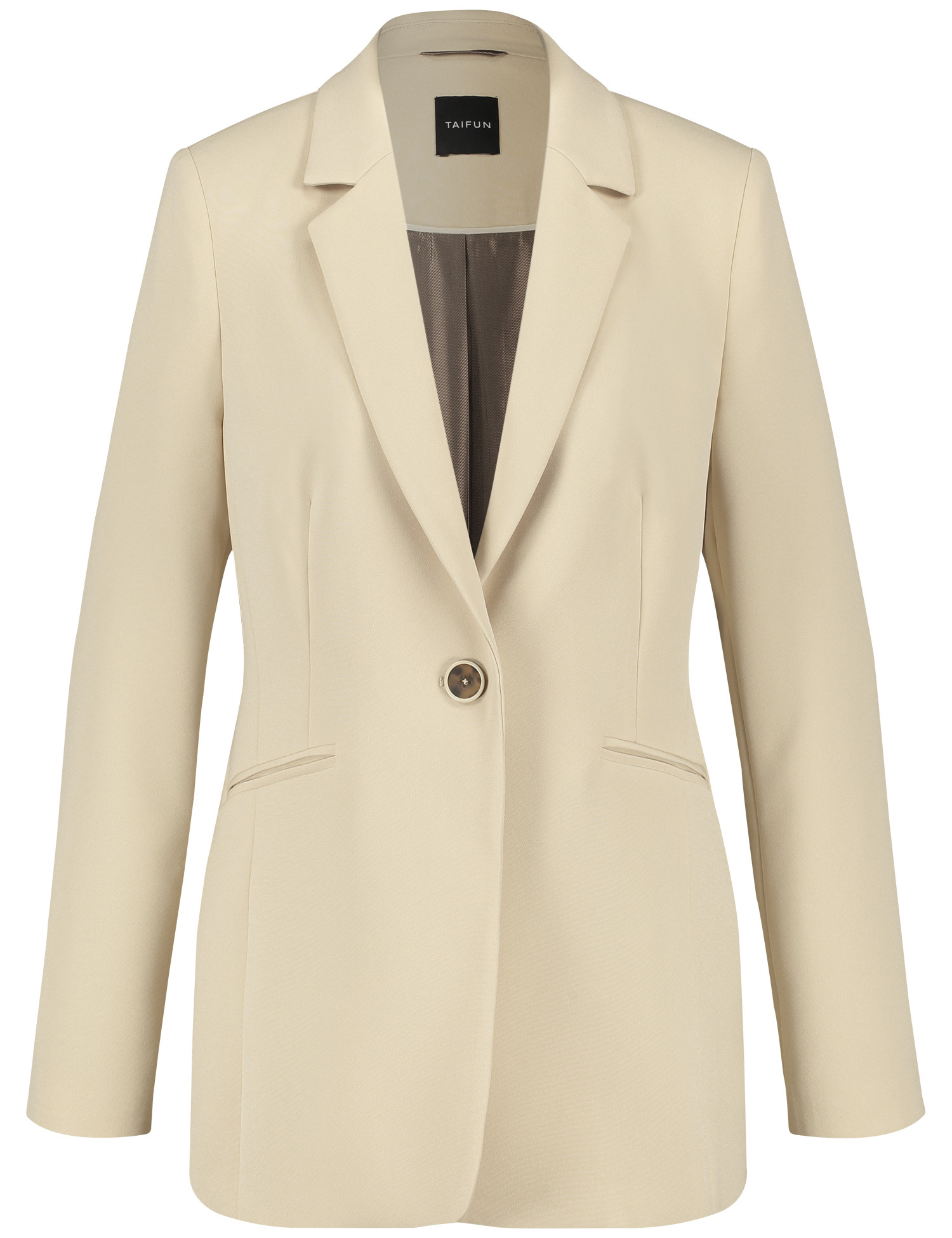 TAIFUN Damen Taillierter Blazer aus feiner Stretch-Qualität 70cm Langarm Revers Beige, 34 von Taifun