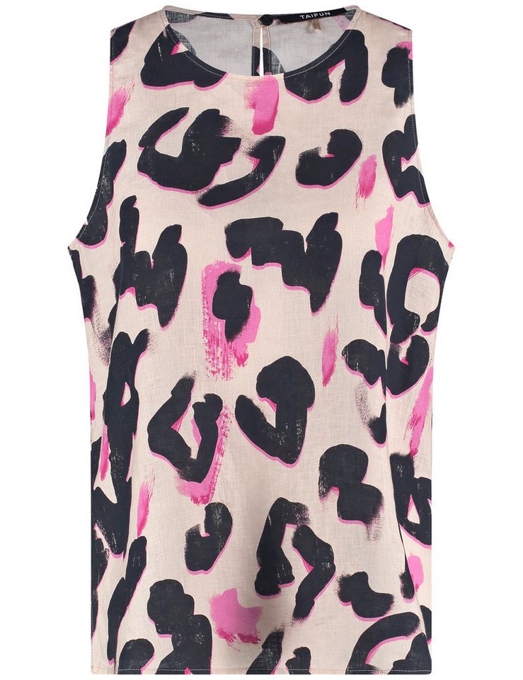 Taifun Blusentop Ärmellose Leinenbluse mit Leo-Print von Taifun