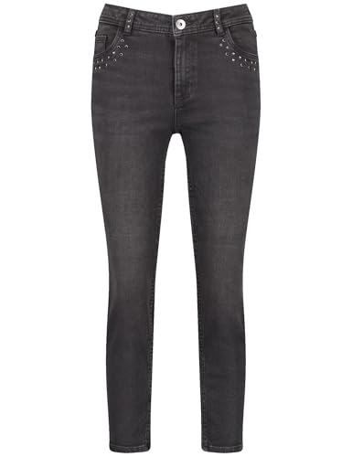 Taifun Damen 7/8 Jeans mit Nieten-Dekor Slim Fit unifarben, Washed-Out-Effekt 7/8 Länge Dark Grey Denim 38 von Taifun