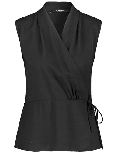 Taifun Damen Ärmellose Wickelbluse ärmellos unifarben Schwarz 38 von Taifun