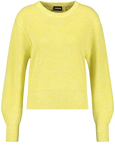 Taifun Damen Basic Pullover Langarm, Ärmelbündchen Pullover Langarm Rundhals Pullover Melange, unifarben Vibrant Lime Gemustert 36 von Taifun