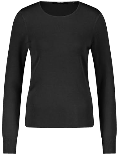 Taifun Damen Basic Pullover Langarm, Ärmelbündchen unifarben Schwarz 44 von Taifun