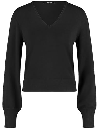 Taifun Damen Basic Pullover mit V-Ausschnitt Langarm, Ärmelbündchen unifarben Schwarz 40 von Taifun