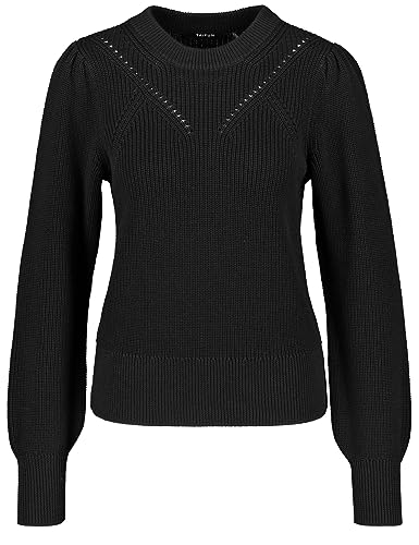 Taifun Damen Baumwoll-Pullover Ballonärmel, Langarm, Strickbündchen unifarben Schwarz 34 von Taifun