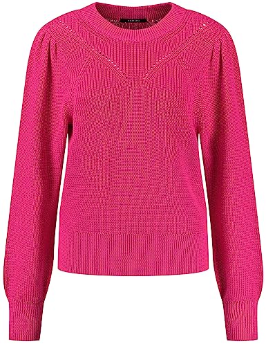 Taifun Damen Baumwoll-Pullover Ballonärmel, Langarm, Strickbündchen unifarben Luminous Pink 34 von Taifun