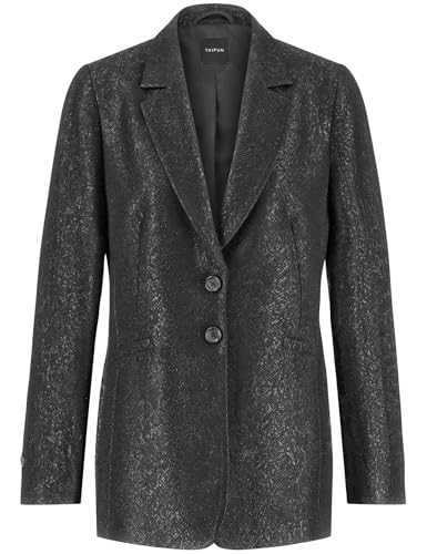 Taifun Damen Blazer aus glanzvollem Jacquard Langarm, geknöpfte Armschlitze unifarben Schwarz 38 von Taifun