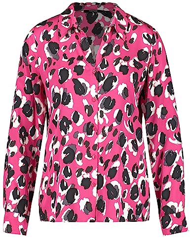 Taifun Damen Bluse mit Animal-Print Langarm, Manschetten Animal-Print Luminous Pink Gemustert 46 von Taifun