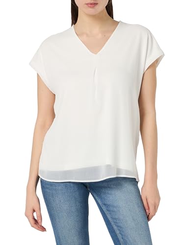 Taifun Damen Blusenshirt mit Chiffon-Layer überschnittene Schultern, Kurzarm, mit Ärmelaufschlag unifarben Offwhite 38 von Taifun