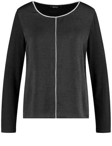 Taifun Damen Blusenshirt mit Kontrastleisten Langarm unifarben Schwarz 38 von Taifun
