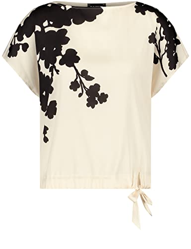 Taifun Damen Blusenshirt mit Satin-Front überschnittene Schultern, Kurzarm floral, Frontprint Light Creme Gemustert 40 von Taifun