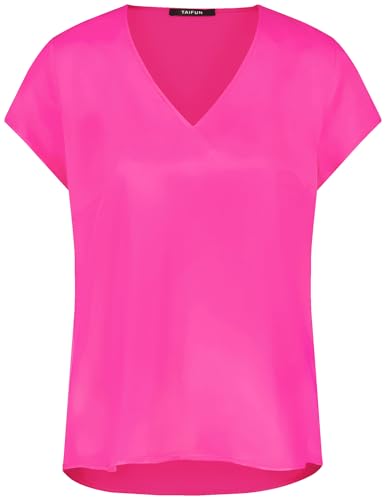 Taifun Damen Blusenshirt mit V-Ausschnitt Kurzarm unifarben Magenta 46 von Taifun