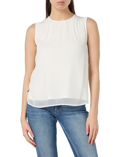 Taifun Damen Blusentop mit Chiffon-Layer ärmellos unifarben Offwhite 44 von Taifun