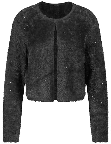 Taifun Damen Flauschige Strickjacke mit Glitzer-Pailletten Langarm unifarben Schwarz 38 von Taifun