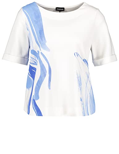 Taifun Damen Halbarmshirt mit abstraktem Print Kurzarm, mit Ärmelaufschlag Gemustert Offwhite Gemustert 44 von Taifun