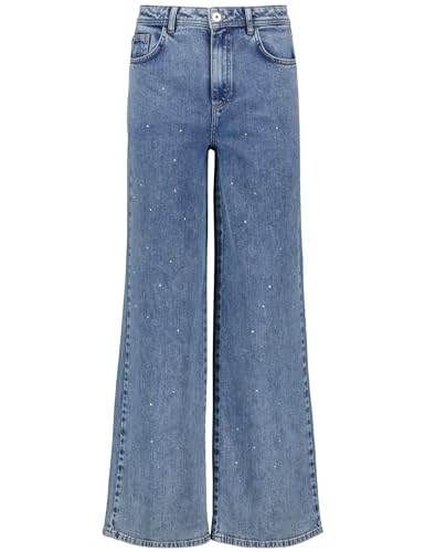 Taifun Damen Jeans mit Strasssteinen Wide Leg unifarben, Washed-Out-Effekt reguläre Länge Light Blue Denim 42 von Taifun