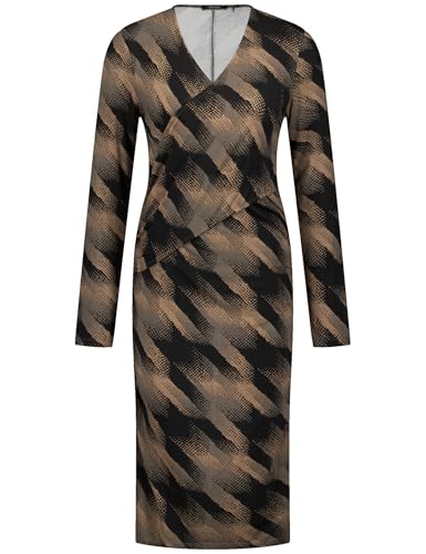 Taifun Damen Jerseykleid mit Wickel-Effekt Langarm Gemustert kniebedeckend Wood Gemustert 38 von Taifun