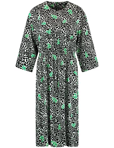 Taifun Damen Kniebedeckendes Kleid mit Print weiter Arm, 3/4 Arm Gemustert knieumspielend Cosmic Green Gemustert 38 von Taifun