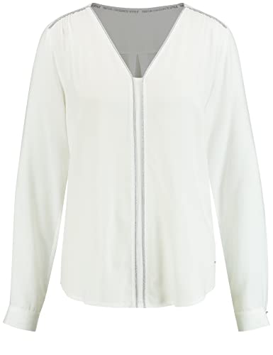 Taifun Damen Langarmbluse aus fließender Qualität Langarm, Manschetten unifarben Offwhite 40 von Taifun