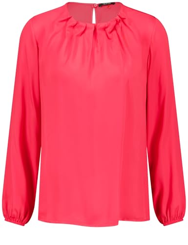 Taifun Damen Langarmbluse mit Raffung am Ausschnitt Langarm, elastischer Ärmelsaum unifarben Cherry Red 38 von Taifun