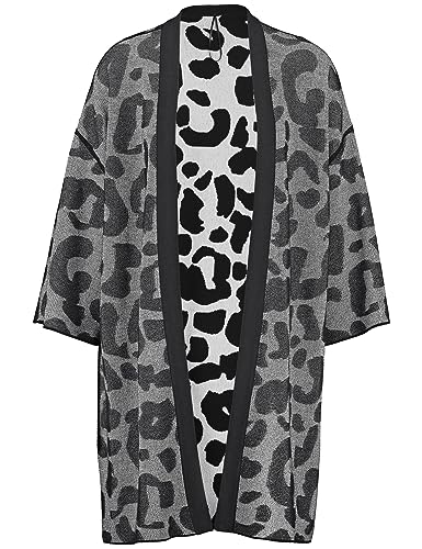 Taifun Damen Lange Strickjacke mit Wendefunktion 3/4 Arm, weiter Arm, überschnittene Schultern Animal-Print Fog Gemustert 34 von Taifun