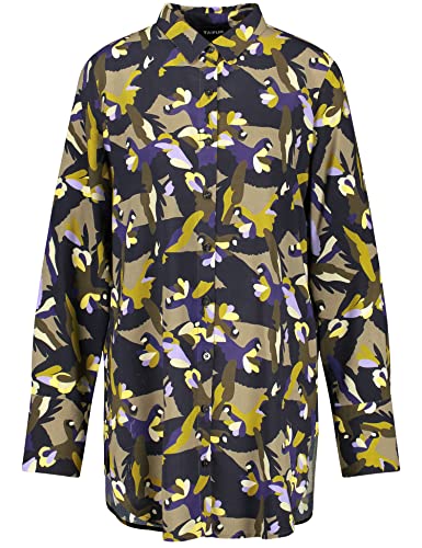 Taifun Damen Longbluse mit Allover-Print aus EvoVero Viskose Langarm, Manschette Gemustert Dark Lake Gemustert 46 von Taifun