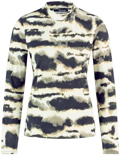 Taifun Damen Longsleeve mit Stehkragen Langarm Gemustert Light Creme Gemustert 44 von Taifun