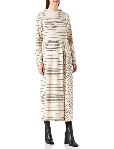 Taifun Damen Midikleid mit Stitching-Print Langarm gestreift, Gemustert wadenlang Offwhite Gemustert 46 von Taifun