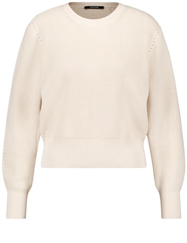 Taifun Damen Pullover aus Baumwoll-Rippstrick Langarm, breite Rippenbündchen unifarben Light Creme Gemustert 40 von Taifun