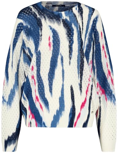Taifun Damen Pullover Langarm, Ärmelbündchen, überschnittene Schultern Gemustert Savoy Blue Gemustert 42 von Taifun