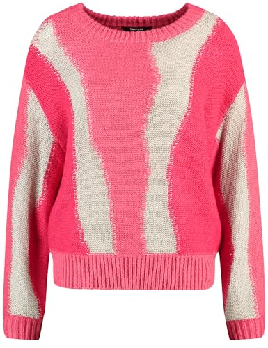 Taifun Damen Pullover mit Farbmuster Langarm, Ärmelbündchen, überschnittene Schultern Gemustert Cherry Red Gemustert 38 von Taifun