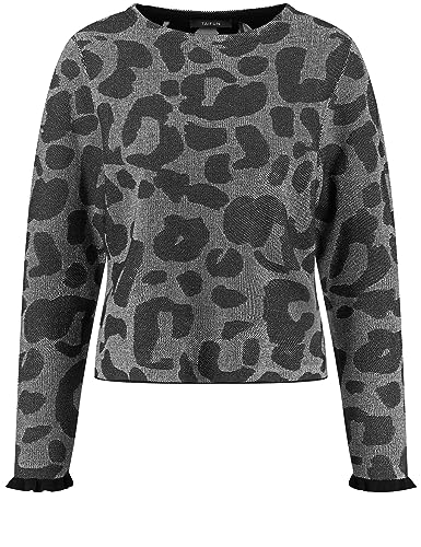 Taifun Damen Pullover mit Leo-Dessin Langarm Animal-Print Fog Gemustert 36 von Taifun