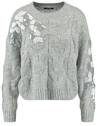 Taifun Damen Pullover mit Pailletten-Zier Langarm, Strickbündchen Melange, unifarben Silver Shine Gemustert 48 von Taifun