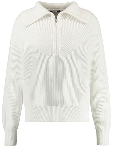 Taifun Damen Pullover mit Troyerkragen Langarm, Ärmelbündchen unifarben Offwhite 38 von Taifun