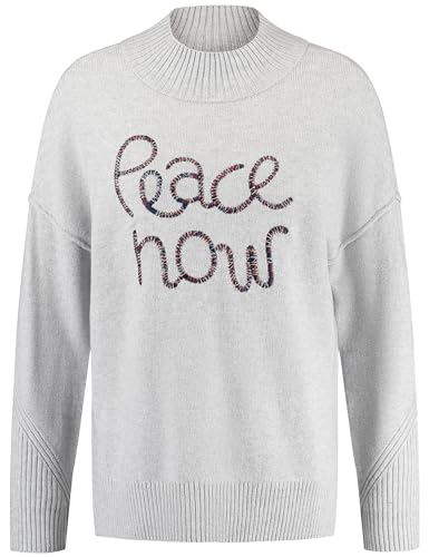 Taifun Damen Pullover mit Wording-Stickerei Langarm, Ärmelbündchen Melange Silver Shine Melange 40 von Taifun