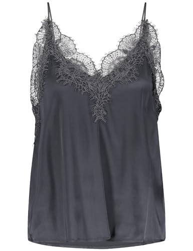 Taifun Damen Satin-Top mit Spitze ärmellos unifarben Shadow 38 von Taifun