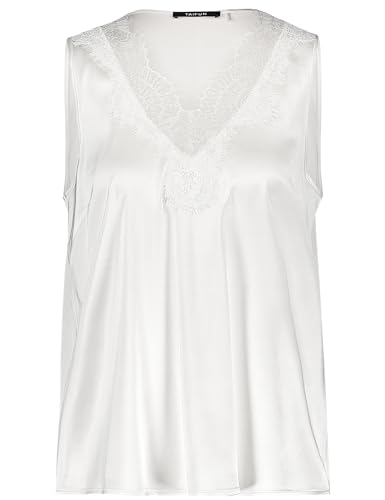 Taifun Damen Satintop mit Spitze ärmellos unifarben Offwhite 36 von Taifun