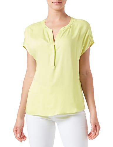 Taifun Damen Seidig schimmerndes Blusenshirt überschnittene Schultern, Kurzarm unifarben Fresh Lemon 38 von Taifun