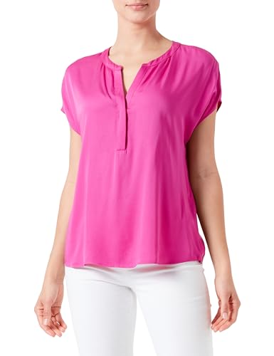 Taifun Damen Seidig schimmerndes Blusenshirt überschnittene Schultern, Kurzarm unifarben Fuchsia 46 von Taifun