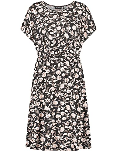 Taifun Damen Shirtkleid mit Floral-Print überschnittene Schultern, Kurzarm floral kurz Schwarz Gemustert 38 von Taifun